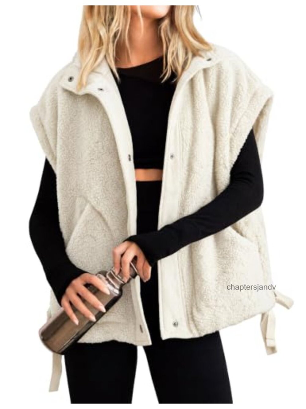 Sherpa Fleece Vest Sleeveless Button Down Winter Warm Jacket with Pockets